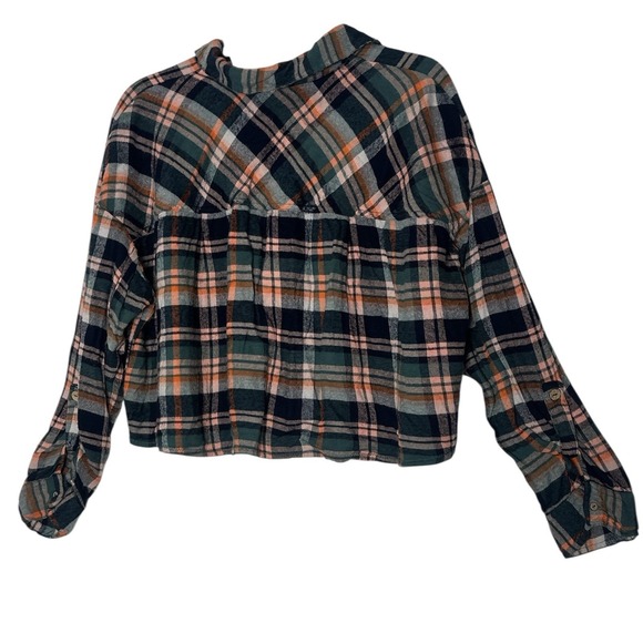 Intimately Free People Cropped Flannel Top Womens Small Long Sleeve Cozy Outdoor - Picture 2 of 9